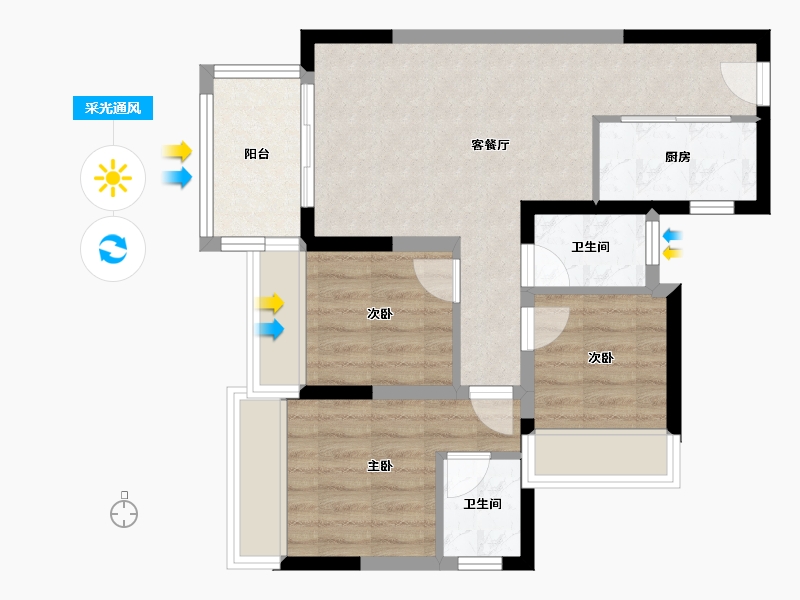 四川省-达州市-恒胜·江与城-61.53-户型库-采光通风