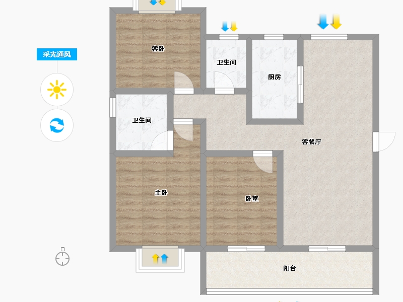 江苏省-镇江市-融创·京源里-95.20-户型库-采光通风