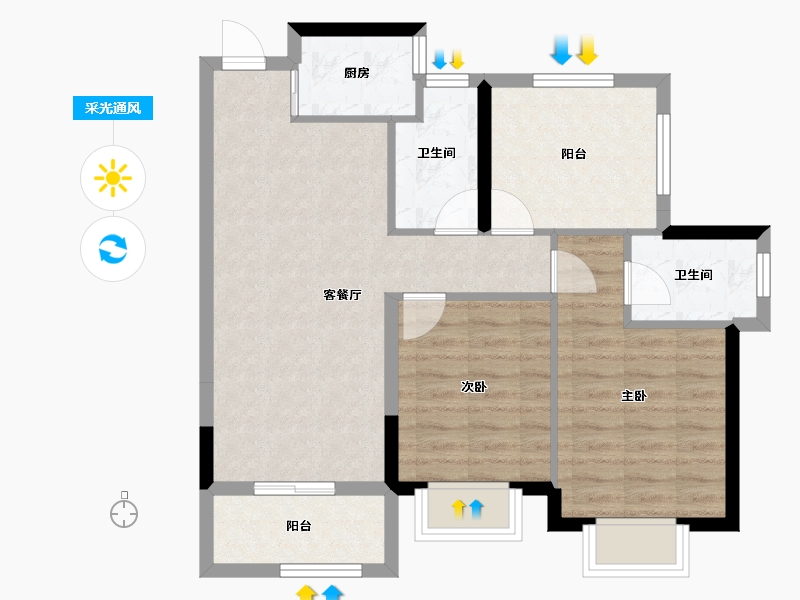 广西壮族自治区-柳州市-龙光玖珑府观山苑-71.90-户型库-采光通风