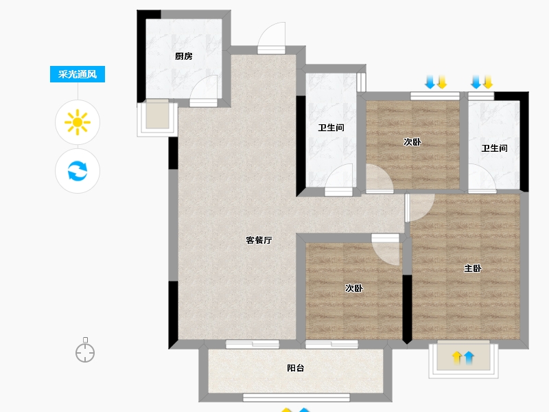 湖南省-长沙市-鑫湘雅韵-76.45-户型库-采光通风