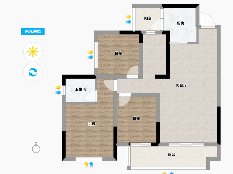 四川省-成都市-凤凰1号栖云湖-83.25-户型库-采光通风