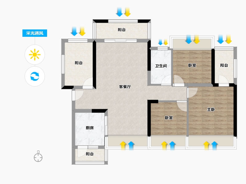 广西壮族自治区-柳州市-龙光玖珑府观山苑-90.36-户型库-采光通风