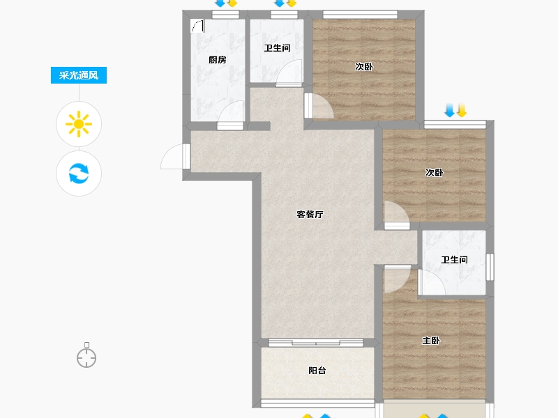 山西省-晋中市-新富嘉苑二期-72.85-户型库-采光通风