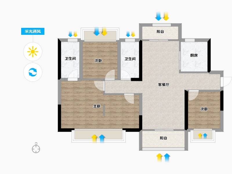 广西壮族自治区-柳州市-龙光玖珑府观山苑-86.79-户型库-采光通风