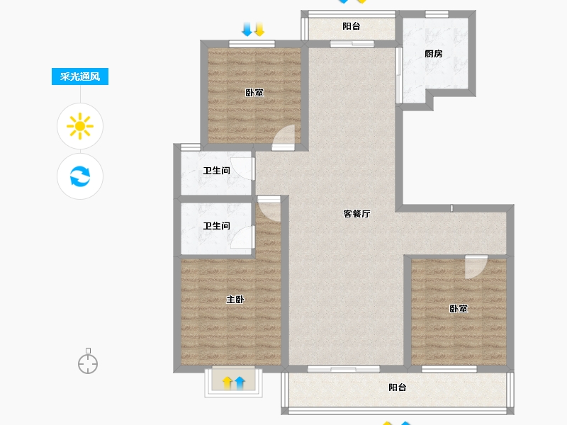 河南省-商丘市-桂园壹号院Ⅱ期-108.01-户型库-采光通风