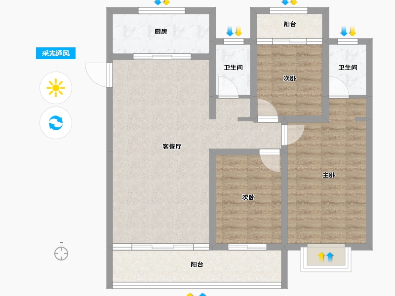 陕西省-安康市-天一城市之光-87.80-户型库-采光通风