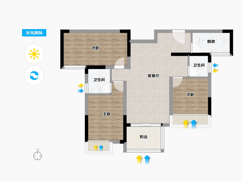 四川省-成都市-华侨城粼港樾府-74.55-户型库-采光通风