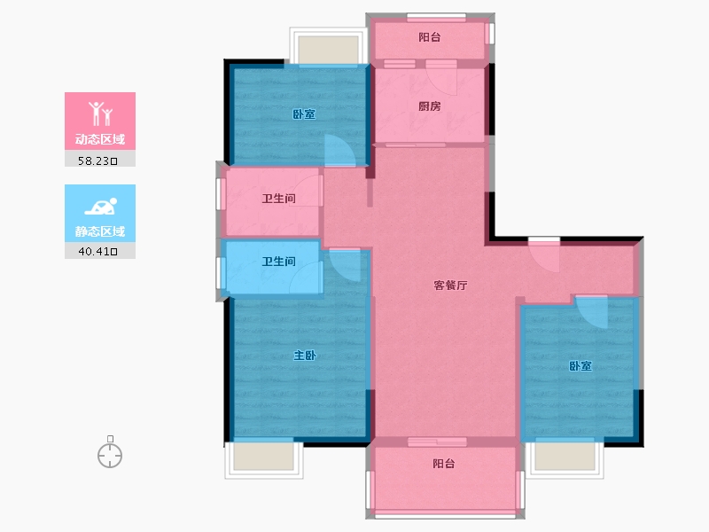 湖北省-咸宁市-碧桂园翡翠湾-88.00-户型库-动静分区