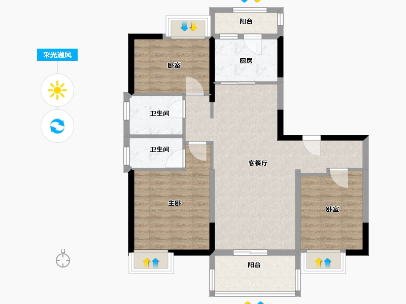 湖北省-咸宁市-碧桂园翡翠湾-88.00-户型库-采光通风