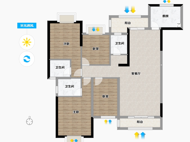 广东省-江门市-裕邦新外滩-120.83-户型库-采光通风