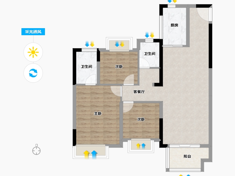 四川省-成都市-华侨城粼港樾府-80.90-户型库-采光通风