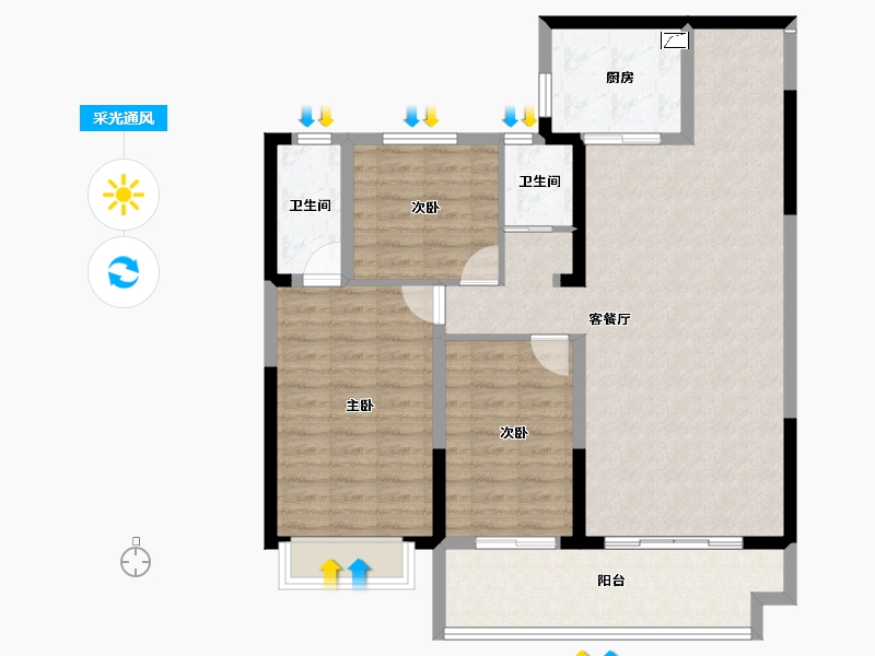 河南省-商丘市-碧桂园·公园上城-102.57-户型库-采光通风