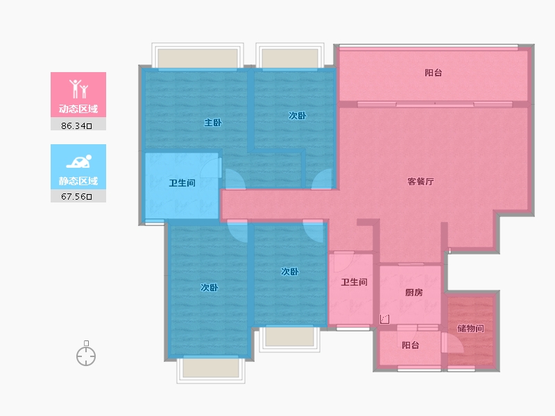 重庆-重庆市-龙湖云瑶玉陛-138.48-户型库-动静分区