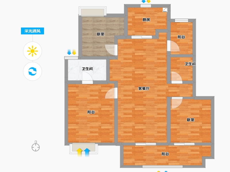 江苏省-镇江市-万科金域蓝湾-88.88-户型库-采光通风