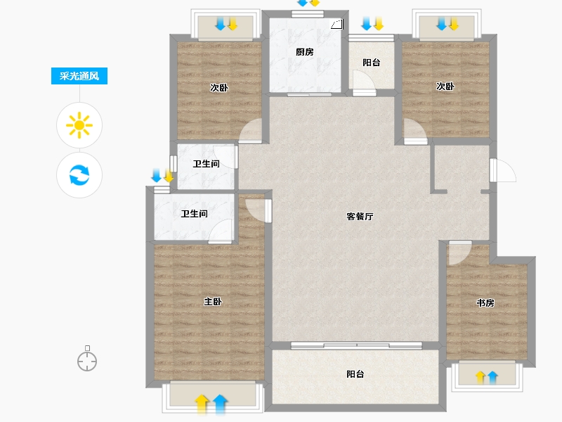 重庆-重庆市-龙湖云瑶玉陛-128.58-户型库-采光通风