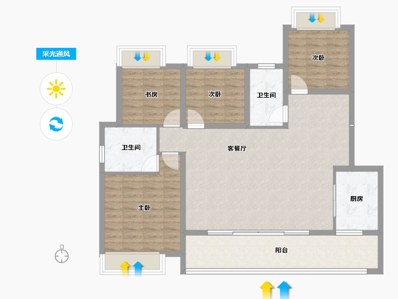 重庆-重庆市-龙湖云瑶玉陛-107.54-户型库-采光通风