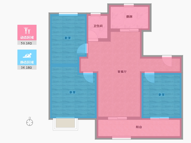 江苏省-镇江市-万科金域蓝湾-76.01-户型库-动静分区