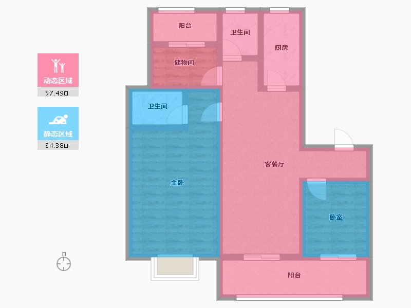 江苏省-镇江市-中南·聆江阁-80.42-户型库-动静分区