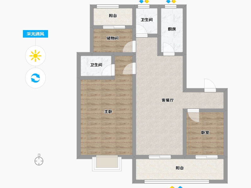 江苏省-镇江市-中南·聆江阁-80.42-户型库-采光通风