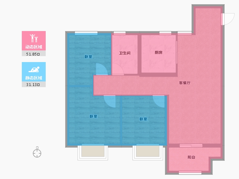 江苏省-镇江市-万科金域蓝湾-74.40-户型库-动静分区