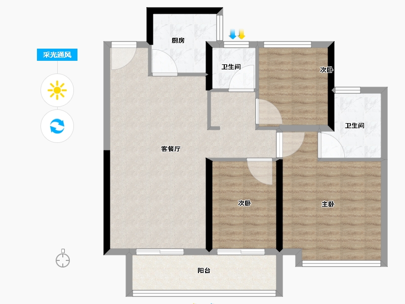 辽宁省-阜新市-上铁叶海华庭-90.41-户型库-采光通风