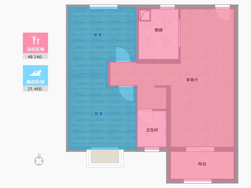 江苏省-镇江市-万科金域蓝湾-65.60-户型库-动静分区