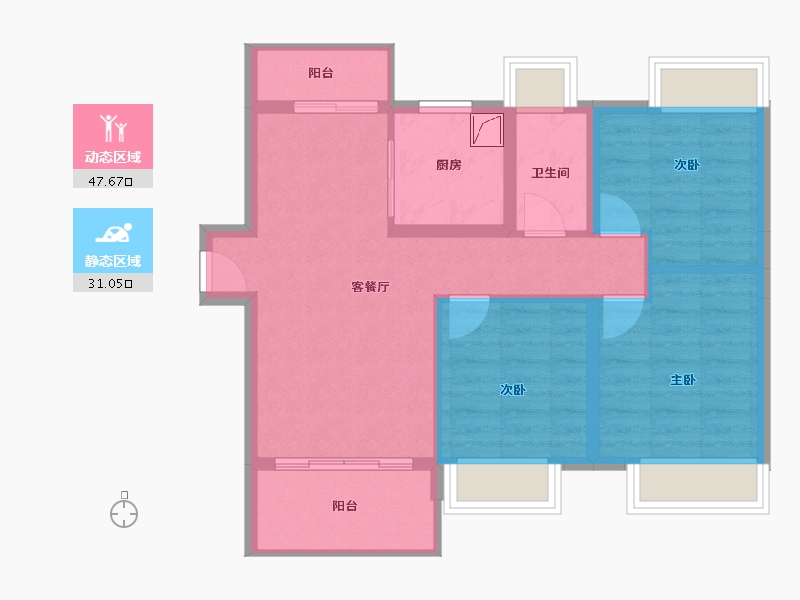 广东省-江门市-泉林黄金小镇-70.09-户型库-动静分区