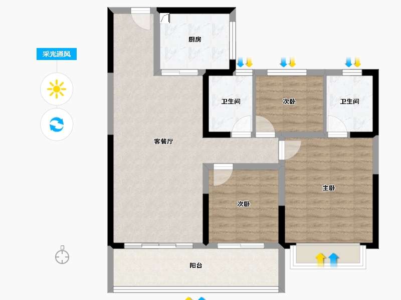 山西省-大同市-阳泉碧桂园-90.83-户型库-采光通风