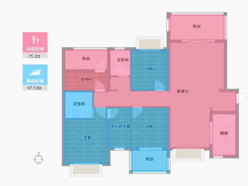 湖南省-长沙市-桥和雅苑-110.00-户型库-动静分区