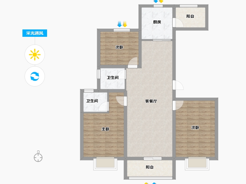 安徽省-蚌埠市-通成紫都顺苑-96.20-户型库-采光通风