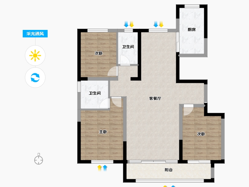 宁夏回族自治区-银川市-宁夏中房·西悦府-105.98-户型库-采光通风