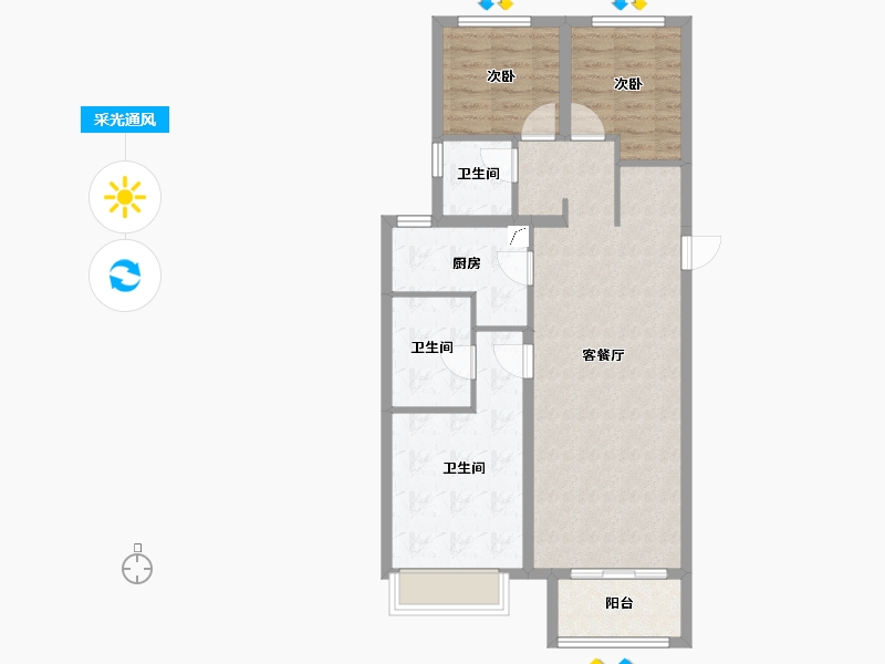 山西省-晋中市-阳光城文澜府-79.76-户型库-采光通风