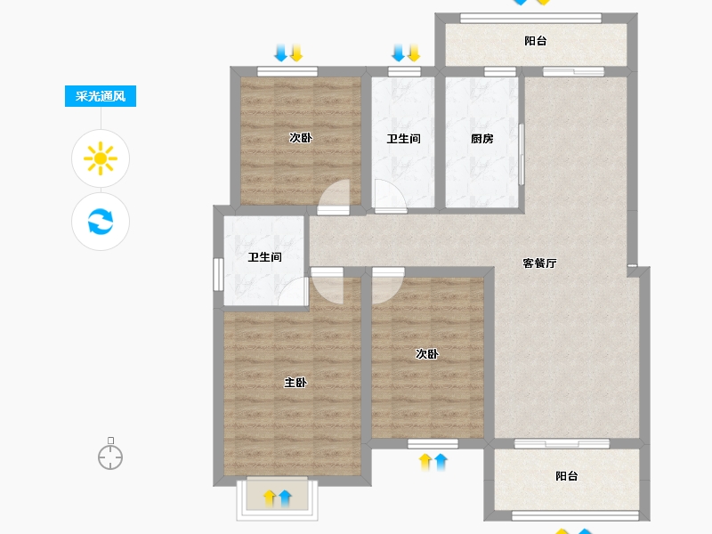 安徽省-蚌埠市-通成紫都顺苑-95.88-户型库-采光通风