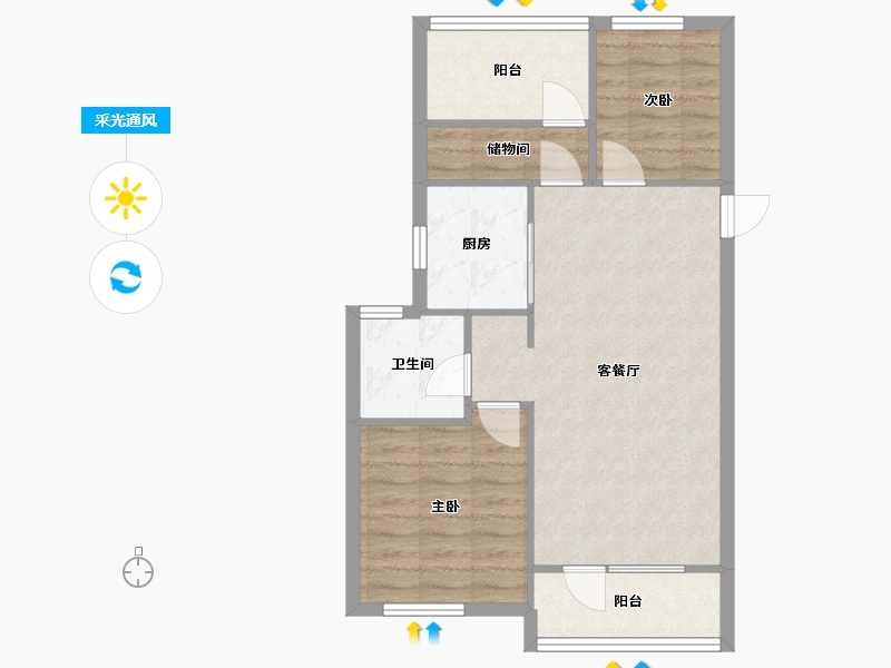 山东省-青岛市-世茂·云锦-64.52-户型库-采光通风