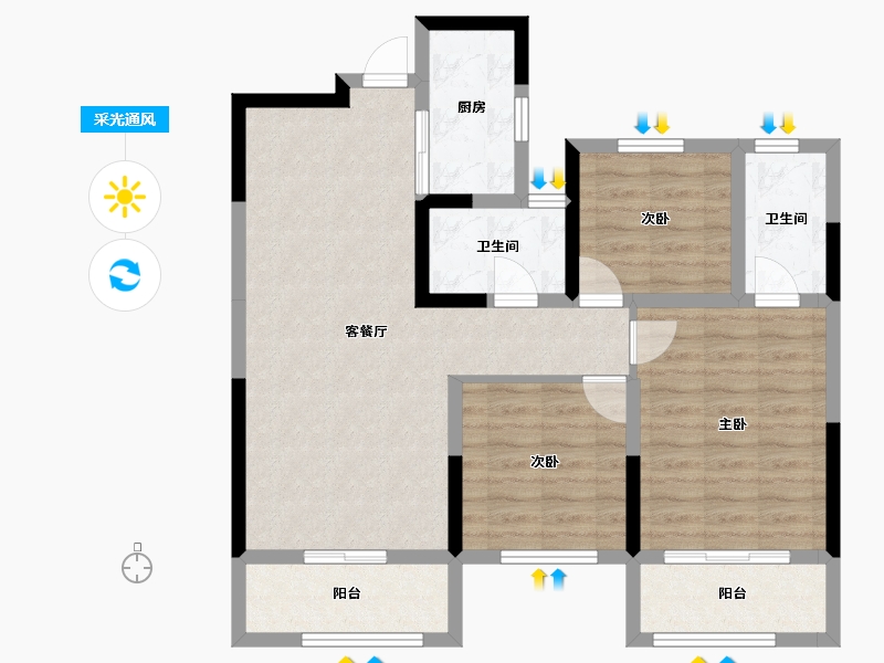 湖南省-长沙市-鑫湘雅韵-85.37-户型库-采光通风