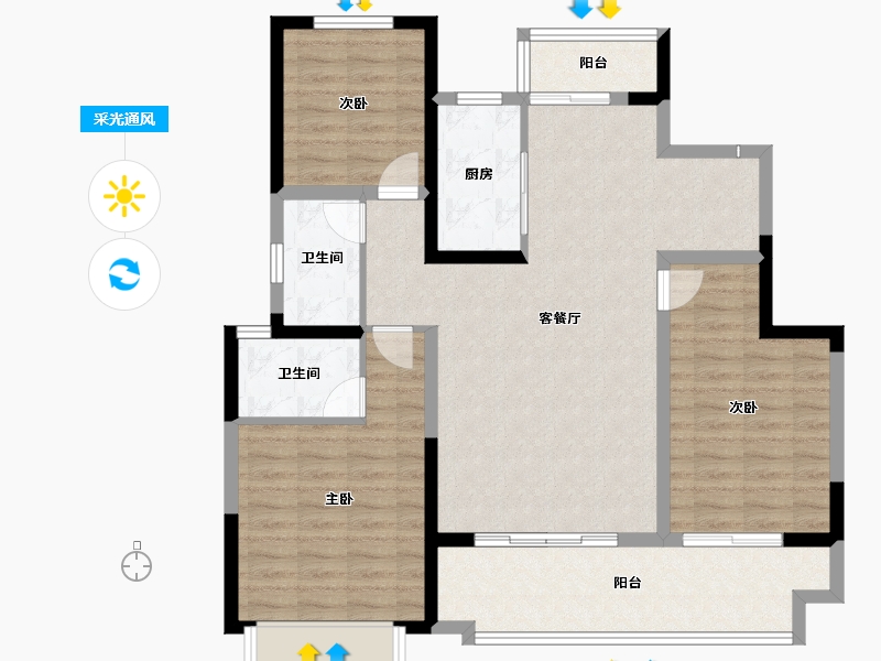 河南省-新乡市-建业城-104.02-户型库-采光通风