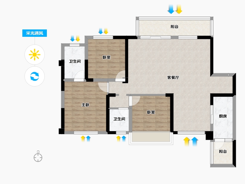 四川省-成都市-凤凰1号栖云湖-98.79-户型库-采光通风