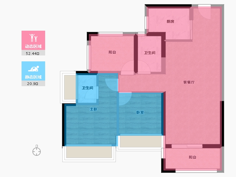 广西壮族自治区-柳州市-龙光玖珑府观山苑-64.64-户型库-动静分区