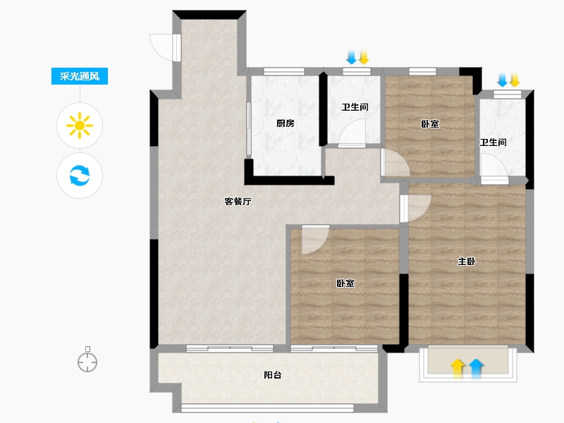 安徽省-蚌埠市-海创·珑璟台-89.60-户型库-采光通风