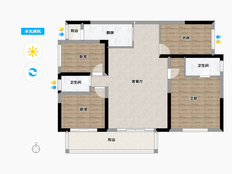 四川省-成都市-凤凰1号栖云湖-97.76-户型库-采光通风