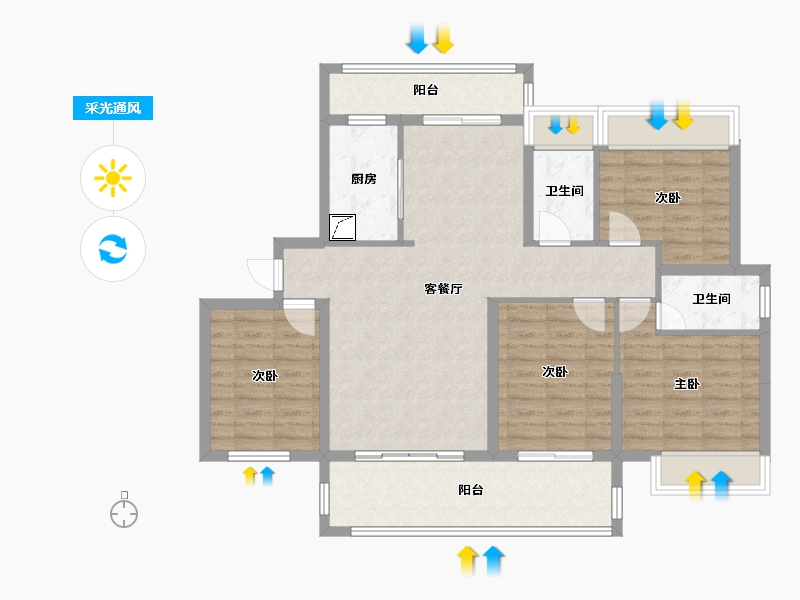 广东省-湛江市-飞鹏万荟世界·铂悦-126.66-户型库-采光通风