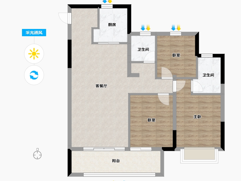 安徽省-蚌埠市-海创·珑璟台-89.60-户型库-采光通风