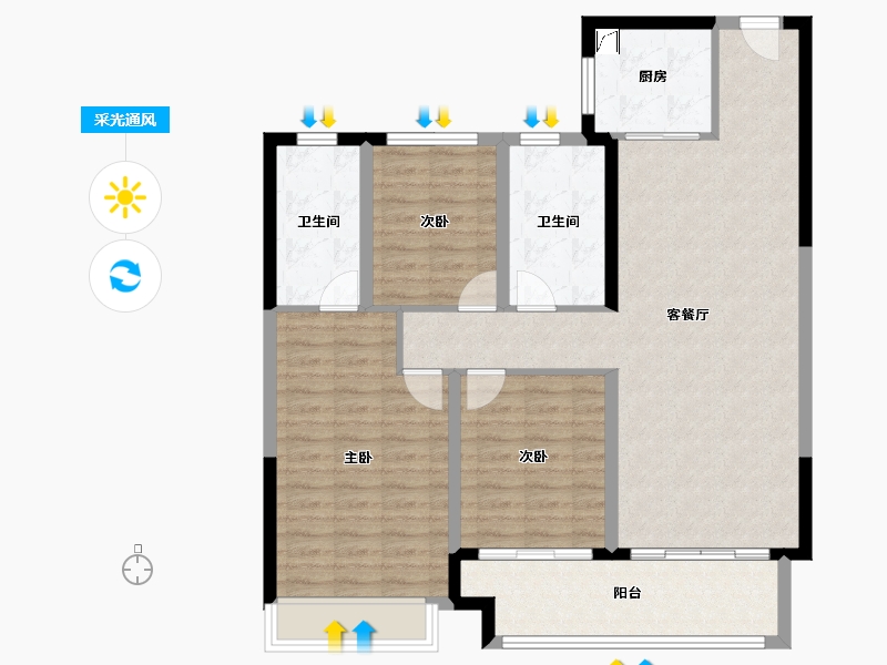 山西省-晋中市-电建地产·晋中洺悦宸苑-104.00-户型库-采光通风