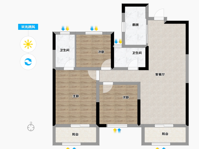 湖南省-长沙市-鑫湘雅韵-94.40-户型库-采光通风