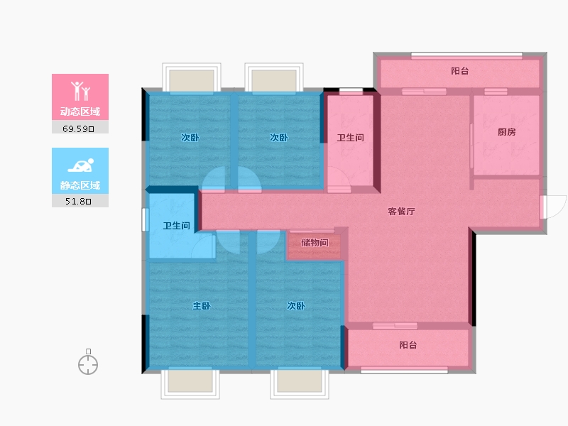 湖南省-长沙市-鑫湘雅韵-107.02-户型库-动静分区