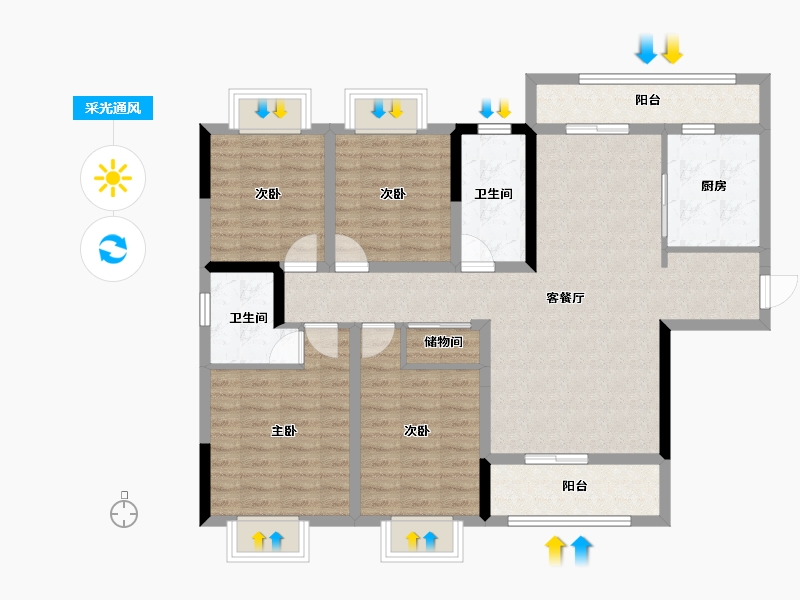 湖南省-长沙市-鑫湘雅韵-107.02-户型库-采光通风