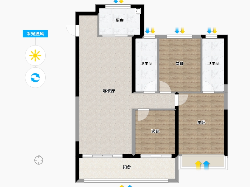 山西省-晋中市-电建地产·晋中洺悦宸苑-95.82-户型库-采光通风