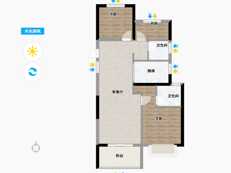 浙江省-宁波市-海湾新城-76.08-户型库-采光通风