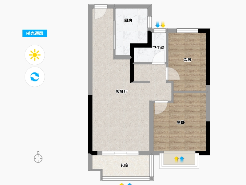 浙江省-宁波市-海湾新城-60.05-户型库-采光通风