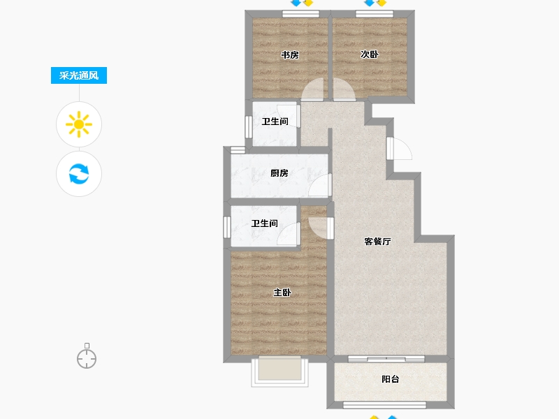 山西省-吕梁市-宏泰·崇文学府-74.81-户型库-采光通风